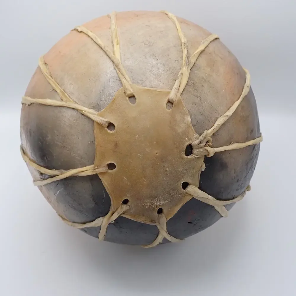 Large Rawhide Laced Clay Olla Tarahumara Style Southwest Pottery 14in